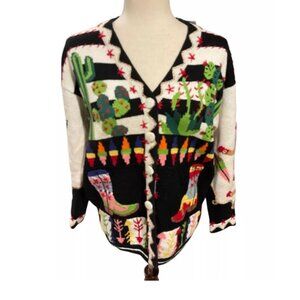Berek 2 Women Western Ugly Christmas Sweater Cowboy Boot Cactus Cardigan L read